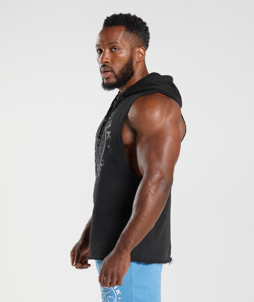 Men's Gymshark Legacy Drop Arm Hoodie Black | NZ 6CEFHA